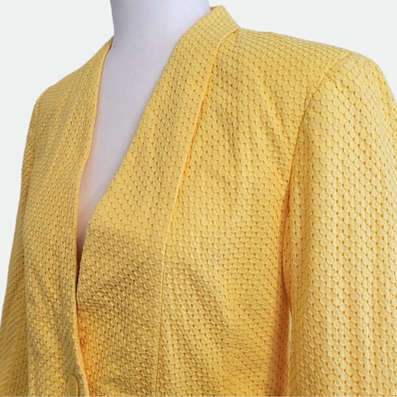 New York & Company Single Button Eyelet Lace Blazer - Yellow - Picture 4 of 9